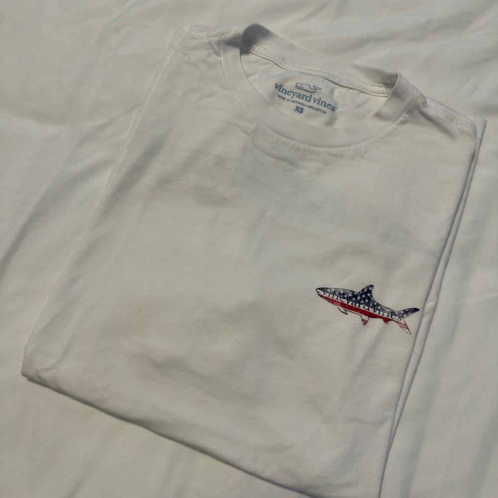 Vineyard Vines White Tee with American Flag Shark